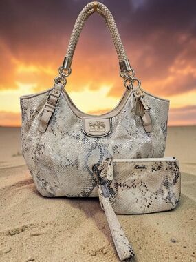 Coach 2011 Madison Python Embossed Hobo Bag w/matching Wristlet